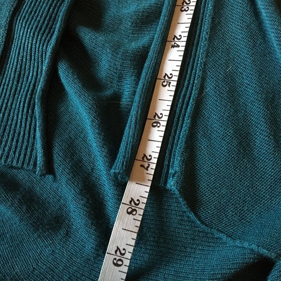 Peacock Blue Pleated Knit Open Waterfall Cardigan - Picture 11 of 15